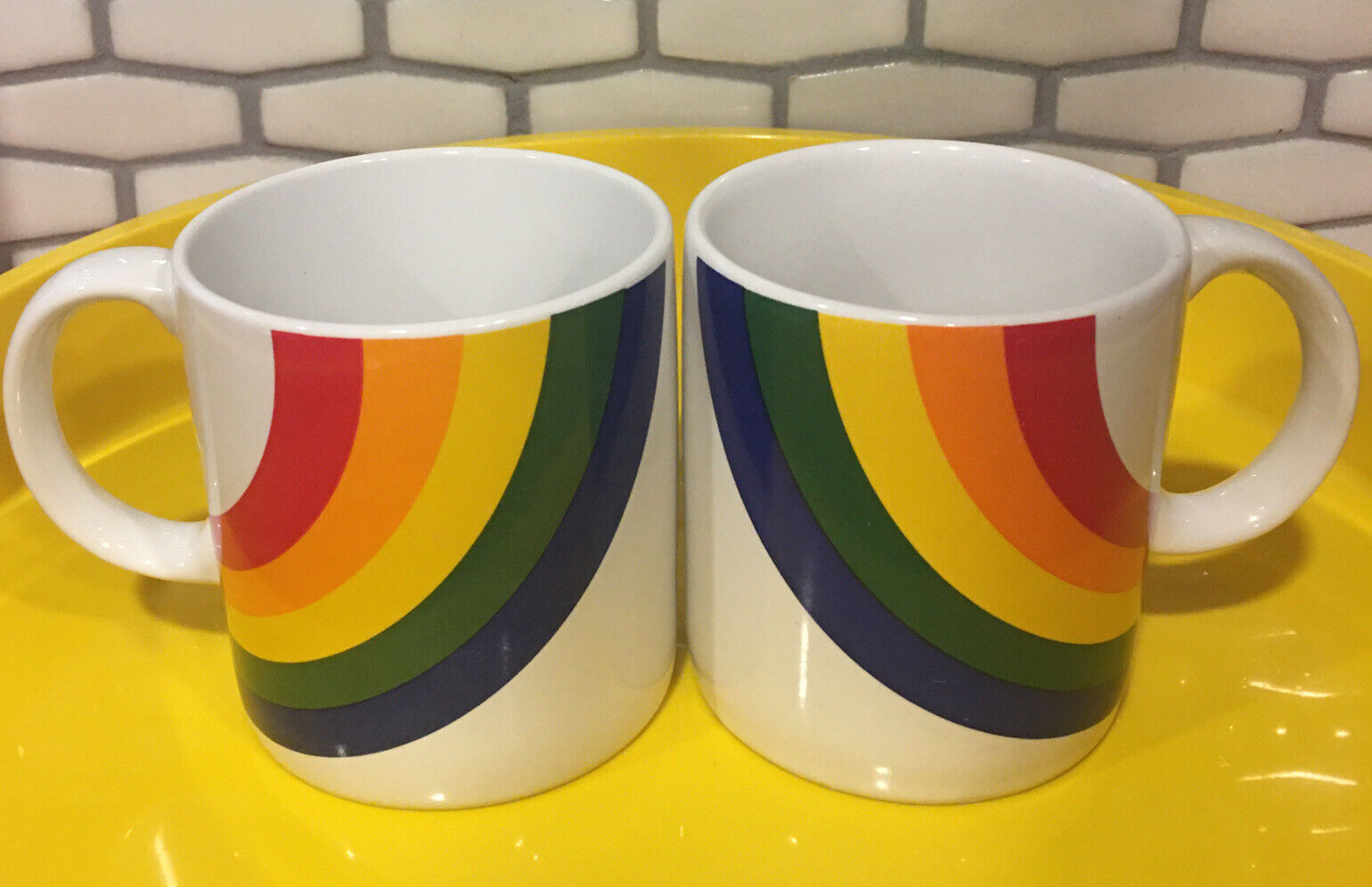 Vintage Rainbow Coffee Mugs (2) by F.T.D.A. Ceramic 1984 Pride Cups