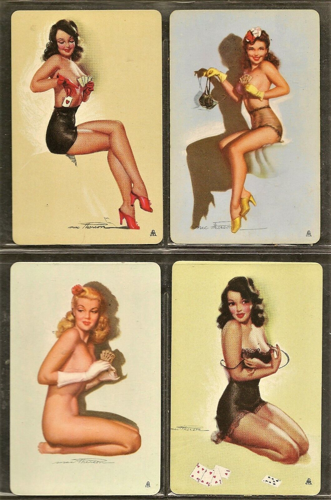 Swap Lot 4 Vintage Strip Poker Playing Pinup Cards Earl MacPherson 1944 Mint 