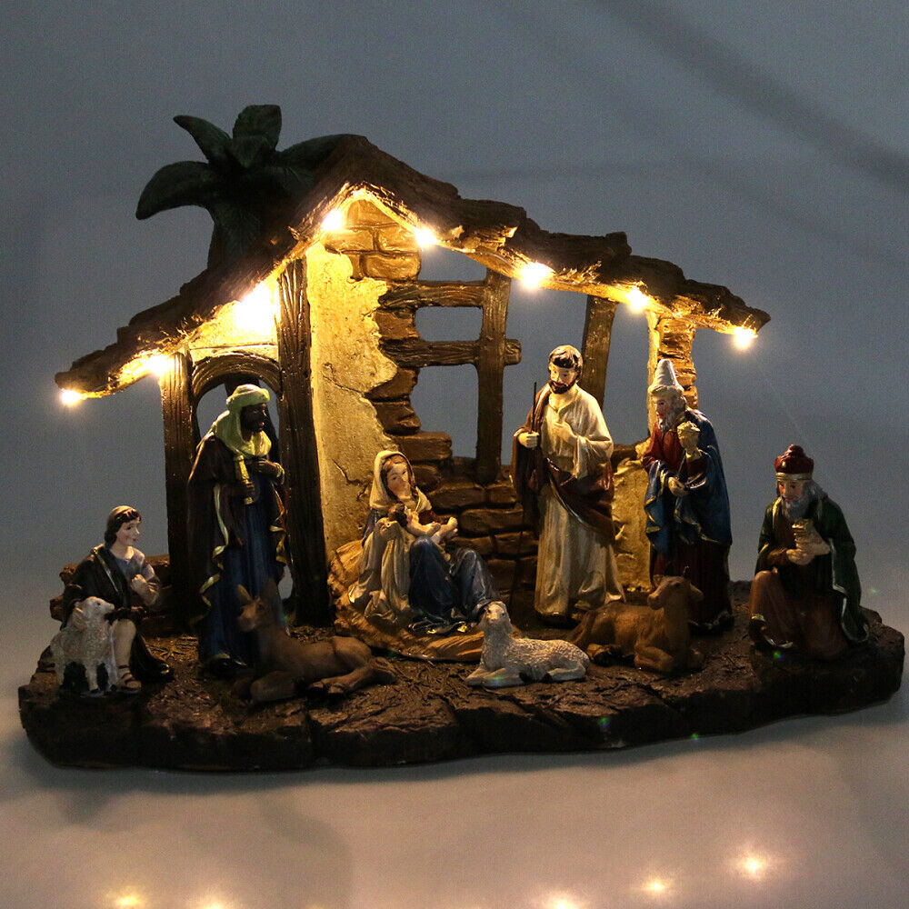 Vintage Christmas Nativity Scene Set Animals Figurines Baby Jesus Decor Gifts