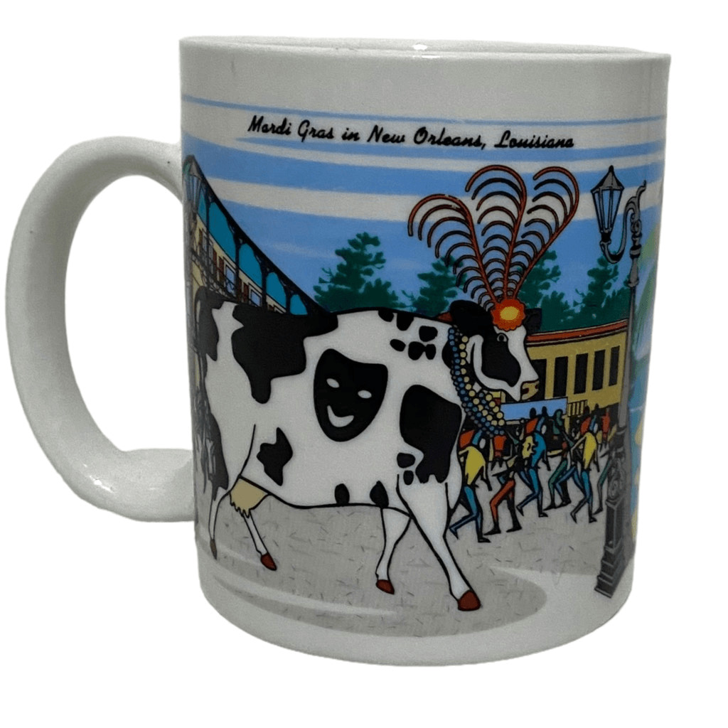Vintage Road Trip Cows Travelin’ South Mug 2000 New Orleans Louisiana Mardi Gras