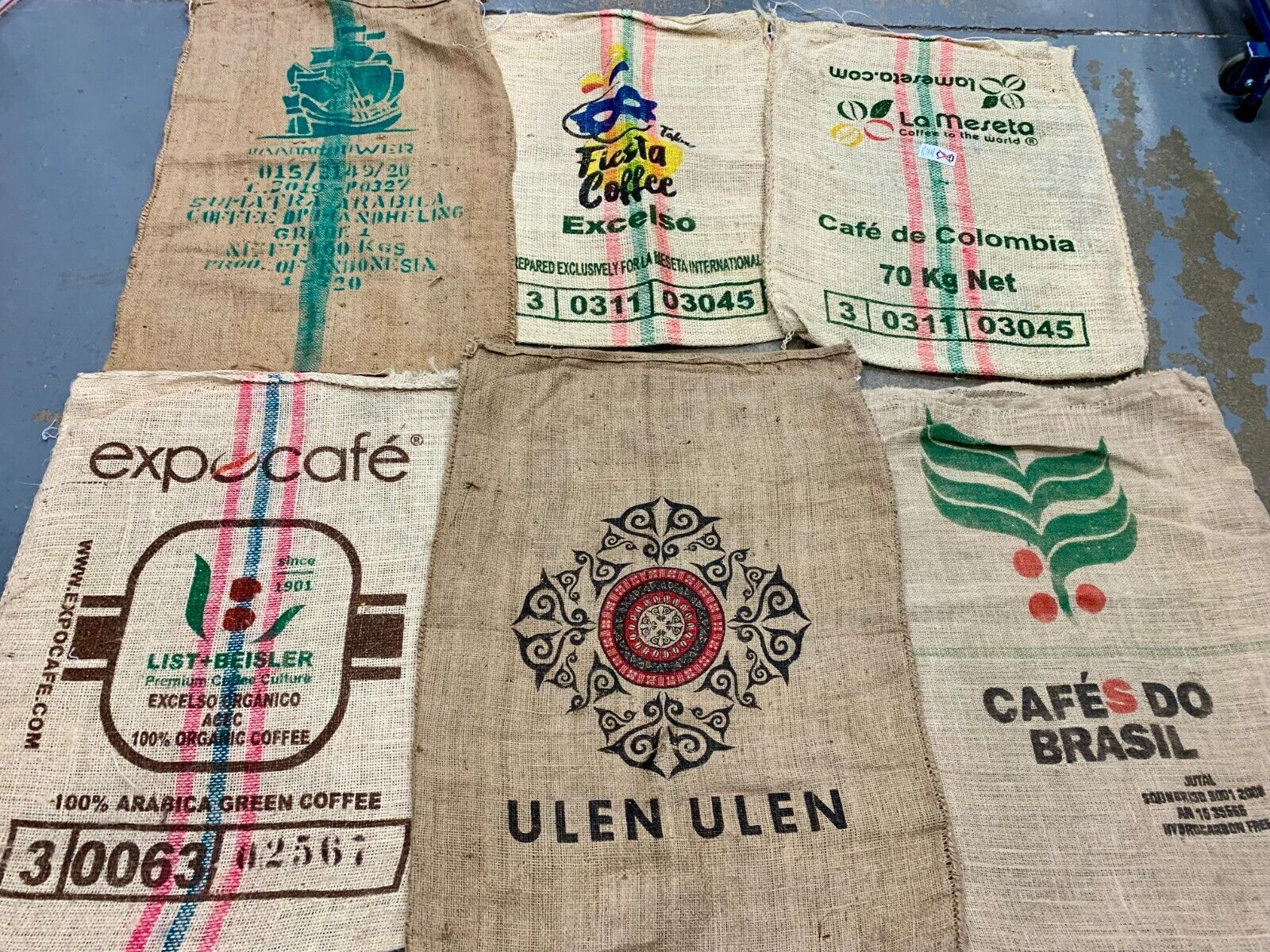 ASSORTED BURLAP JUTE COFFEE BAGS COMMERCIAL-BUY ONE OR MORE DECOR/PRACTICAL