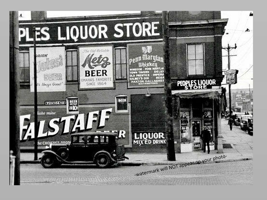 1938 Vintage Liquor Store PHOTO Beer Sign Falstaff Great Depression Nebraska 