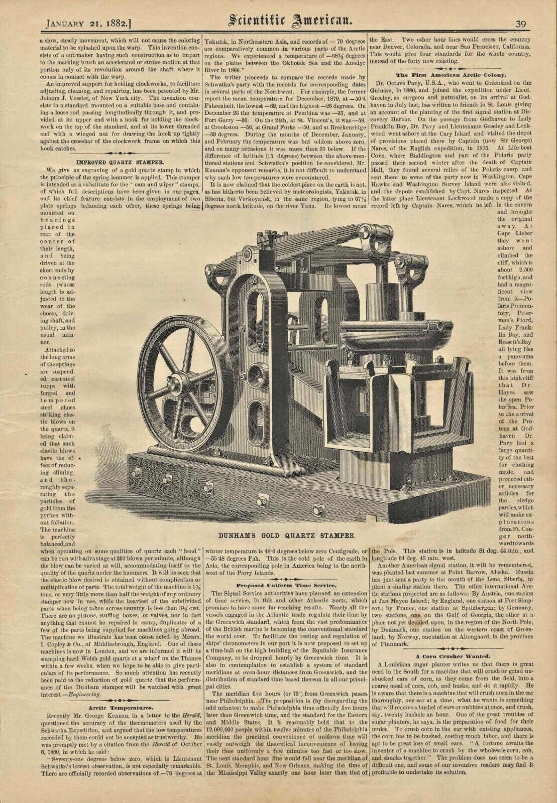 1882 Gold Quartz Stamper Dunham Old Engraving Illustrated Article Scientific Am