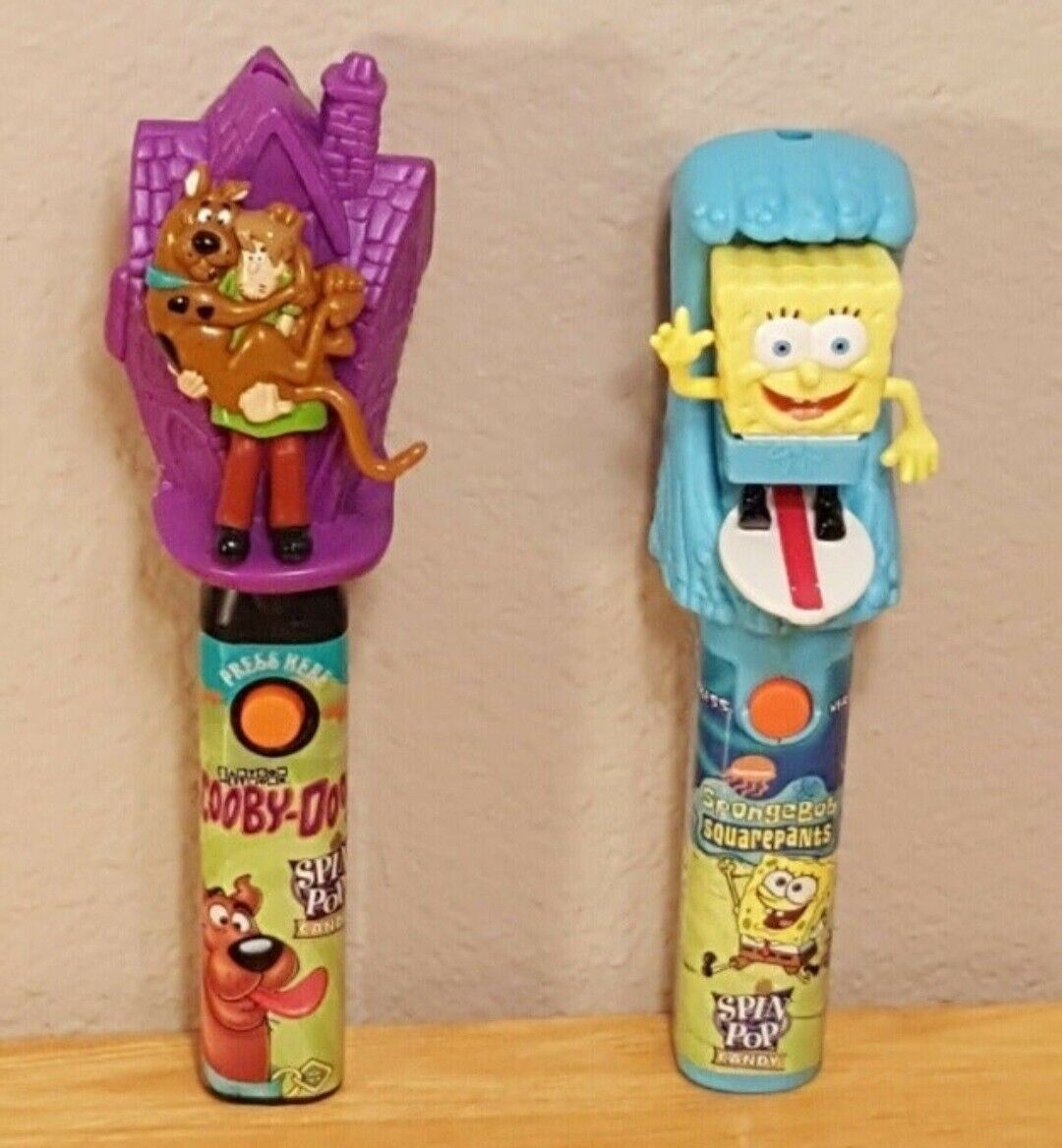 Vintage Spin Pop SpongeBob SquarePants and Scooby-Doo Candy Dispenser Lot of 2.