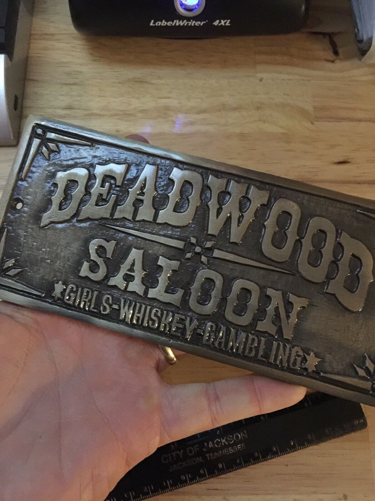 Deadwood Saloon Sign Plaque Girls Whiskey Gambling Solid Metal Patina Man Cave