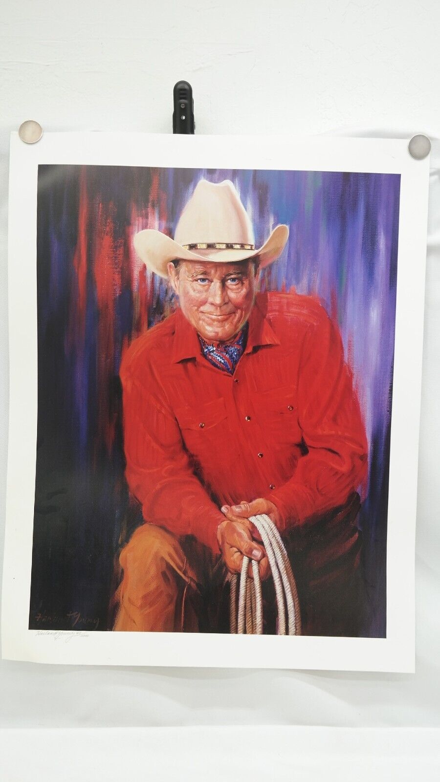 Ben Johnson Western Cowboy Actor lithograph signed by Harland Young 43/2000 TF