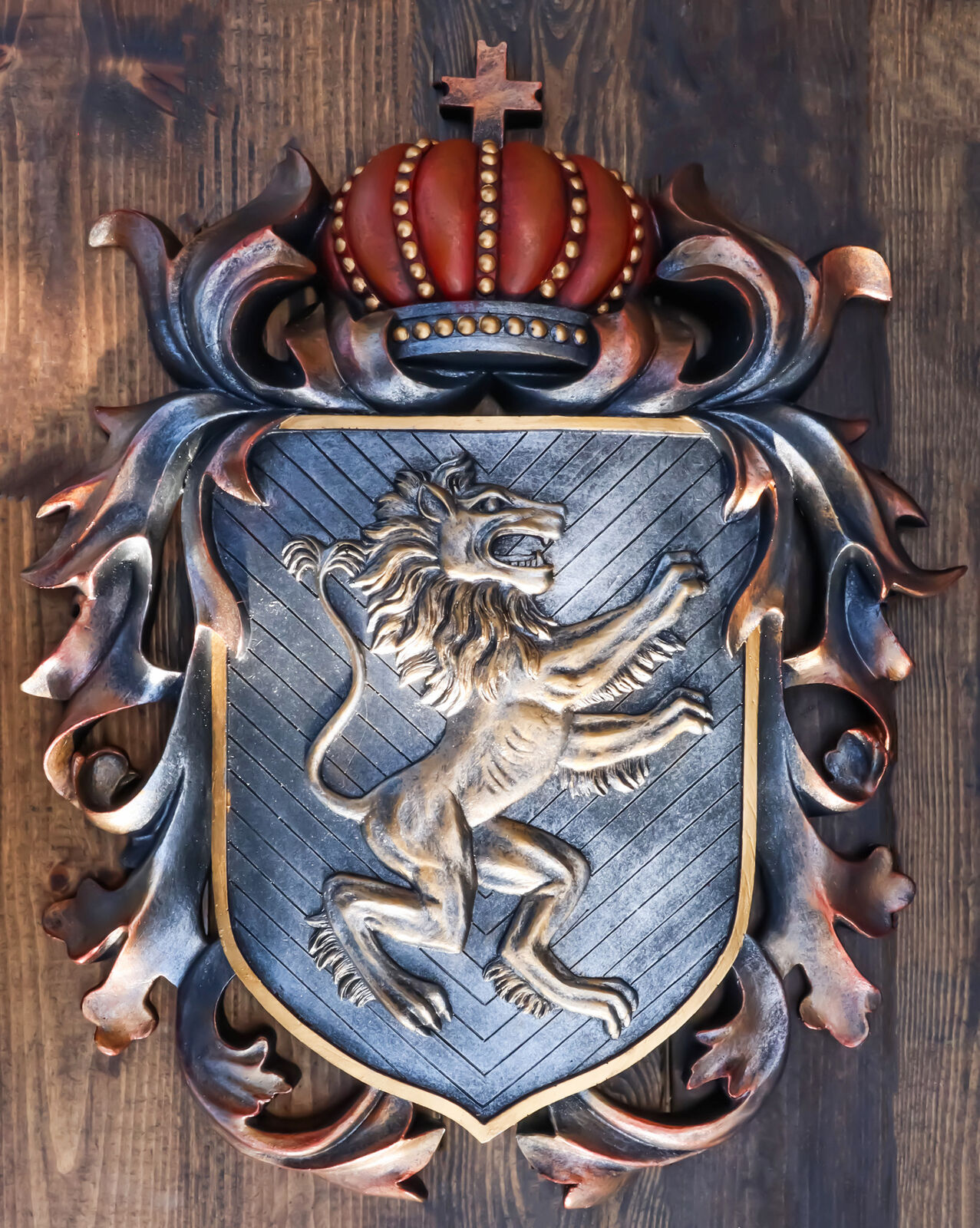 Ebros Large Medieval Heraldic Royal Lion Coat of Arms King Crown Shield Plaque