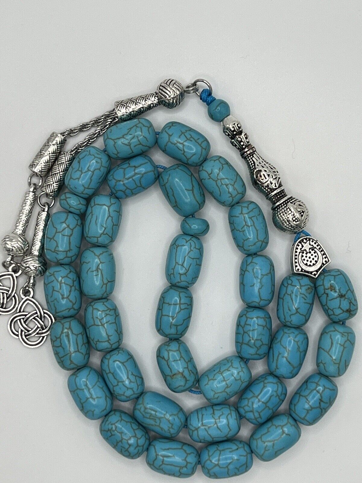 Natural Turquoise Gemstone Tasbih Rosary Prayer Beads مسبحة سبحة حجر الفيروز