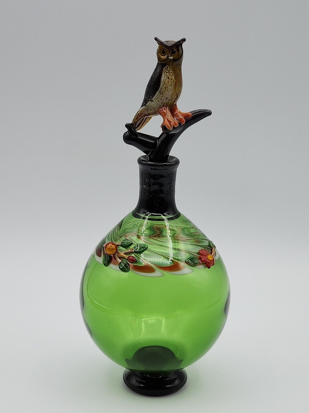 Great Horned Owl Perfume Bottle Handblown Torchworks Glass Studio Chris Pantos