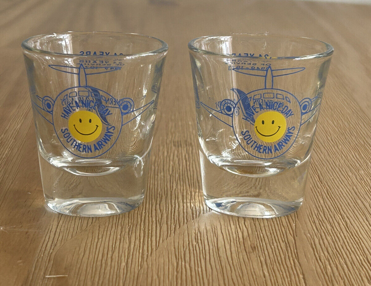 Southern Airways 24 Years Have a Nice Day Smiley Face Shot Glass 1949-1973