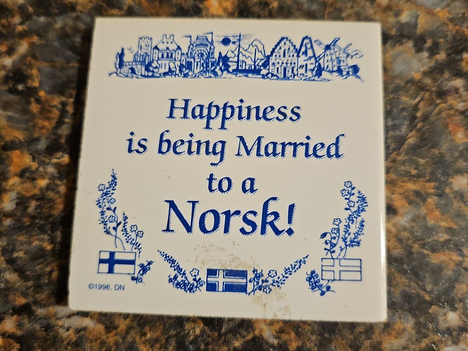 Happiness is Being Married to a Norsk. Tile Refrigerator Magnet
