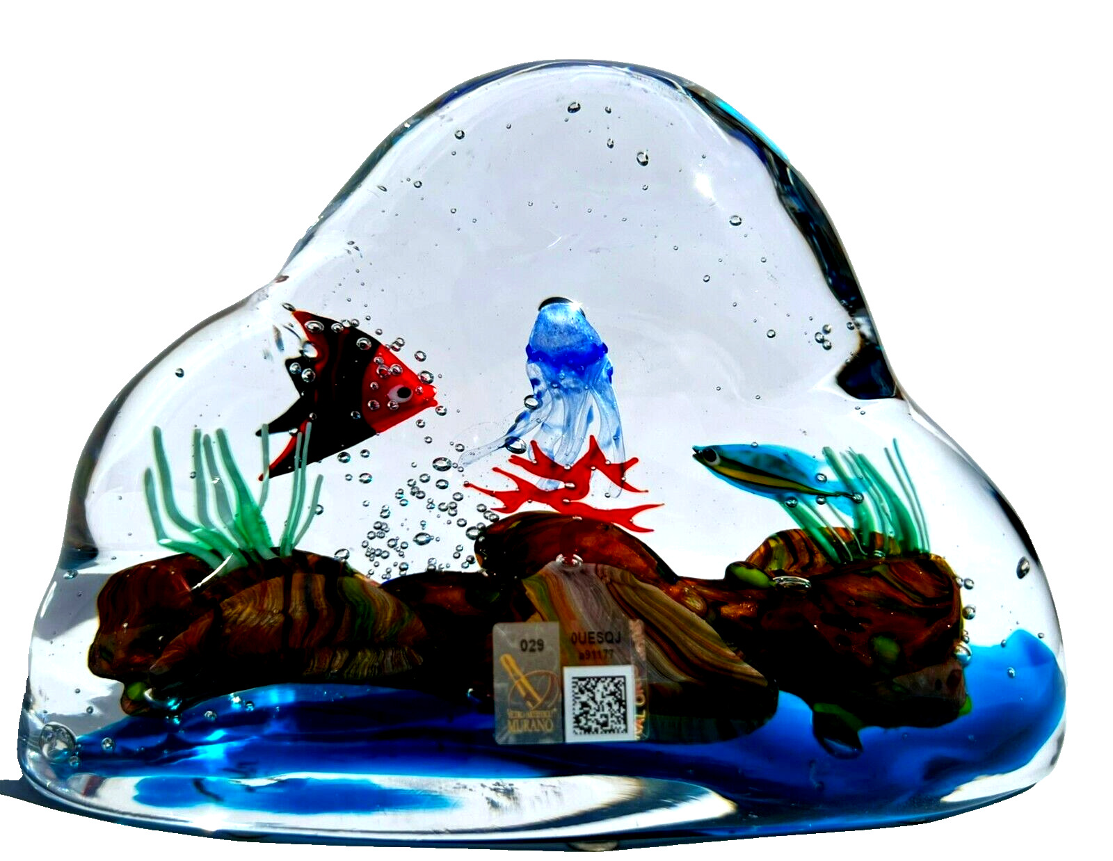 Murano Glass Aquarium Colorful Bold Colored Fish, Reef, Coral by Faiança Ideal 