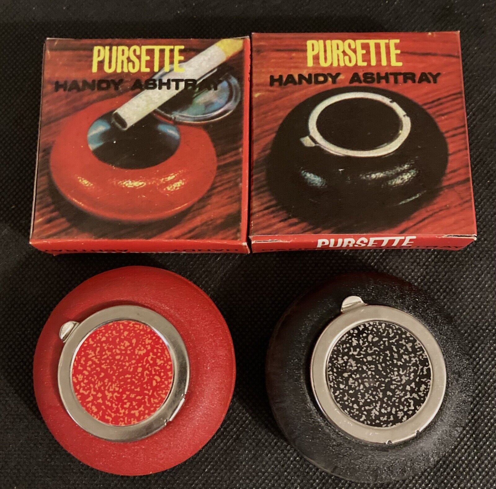 Pursette Portable Ashtrays Vintage Lot of 2 Different Colors (Black and Red)
