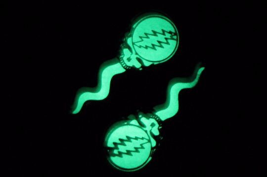 Pair of 2 Born Dead Head Sperm Skull Glow in the Dark Enamel Lapel Hat Pin