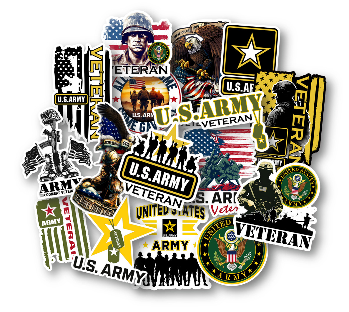 Army Veteran 15 pc Vinyl Sticker Pack - Military Decals for Car, Laptop, Gear