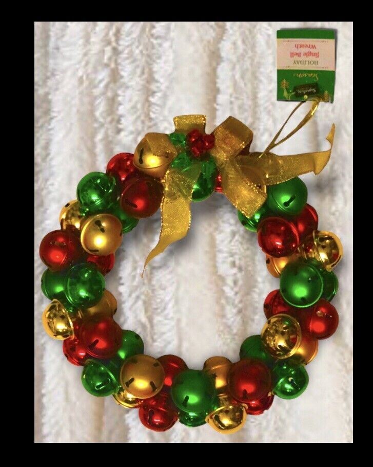 Signature Christmas jingle bell wreath 10”-11” Metal,DUAL sided : RED,GREEN,GOLD