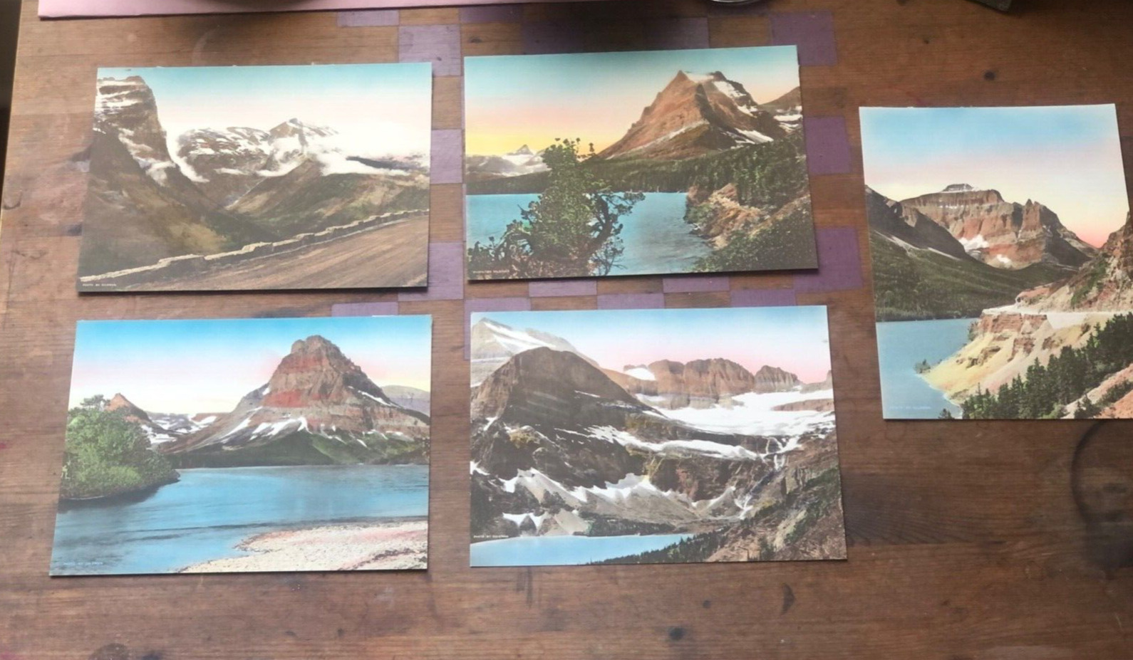 Lot of 5 Beautiful Vintage Tinted Print/Postcards of U.S. National Parks (6x8in)