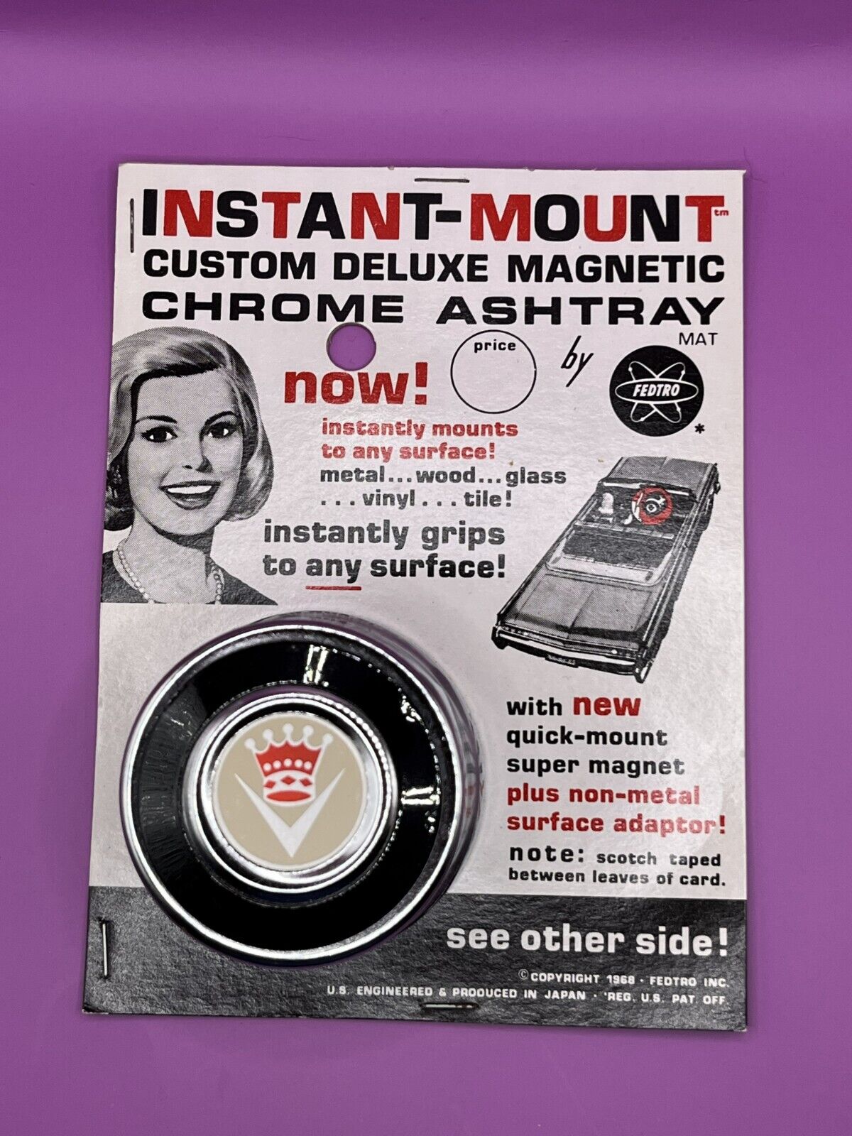 Vintage NOS Instant mount magnetic chrome ashtray car automobile magnetic RARE