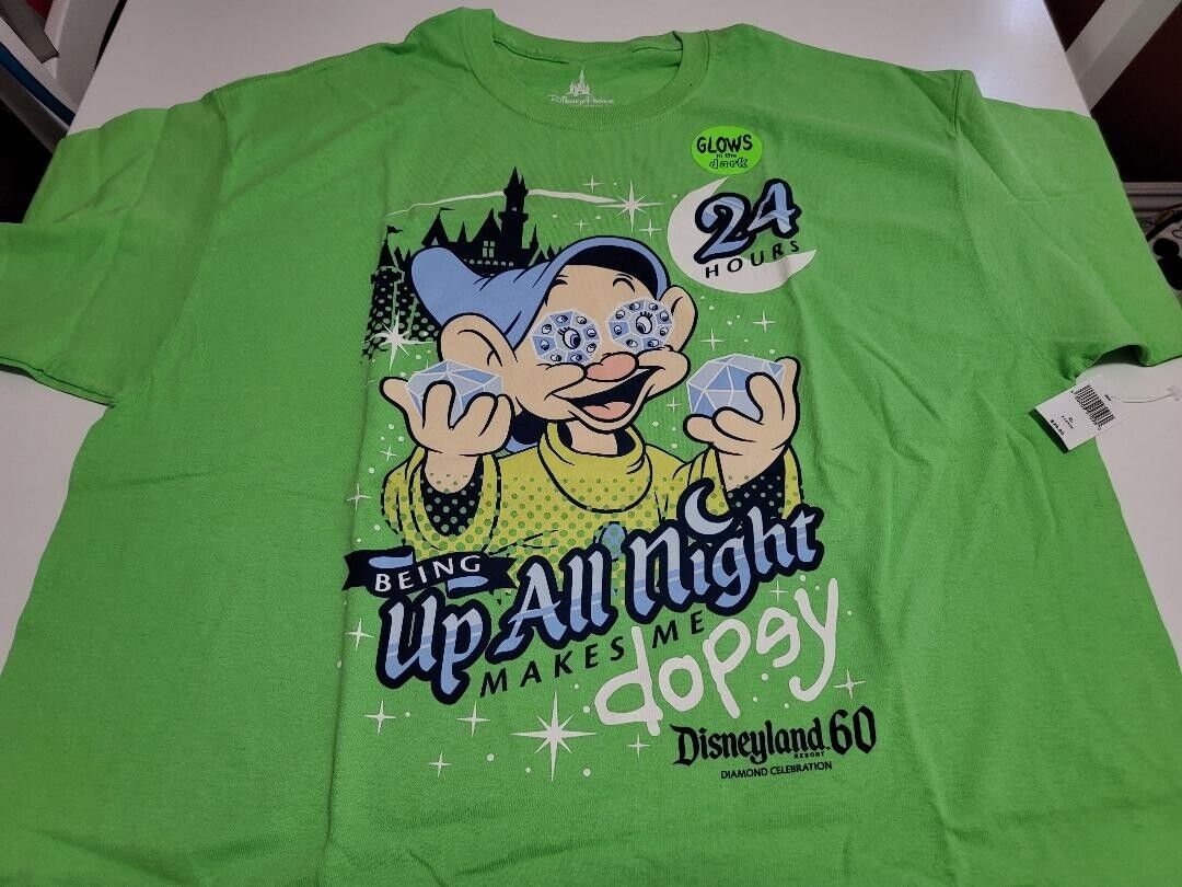 Disneyland 24 Hour Up All Night w/Dopey of The Seven Dwarfs T-shirt Size XL
