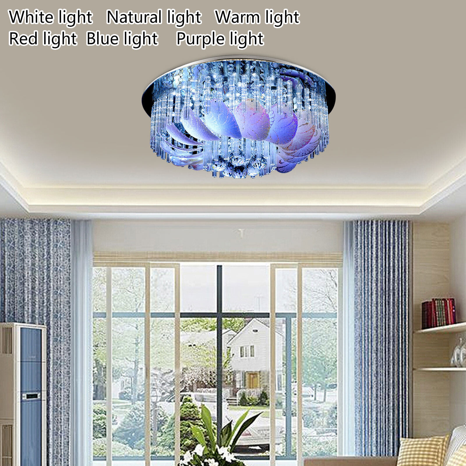 Modern Ceiling Light Dimmable LED Crystals Chandelier 6 Colors w/ Remote Control