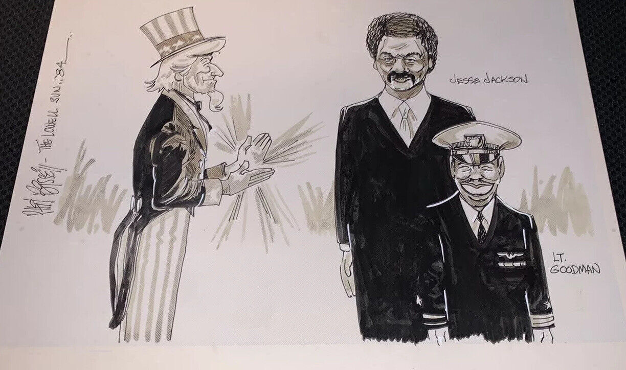 Original Cartoon Art Phil Bissell Jessie Jackson Military Navy Racist Political