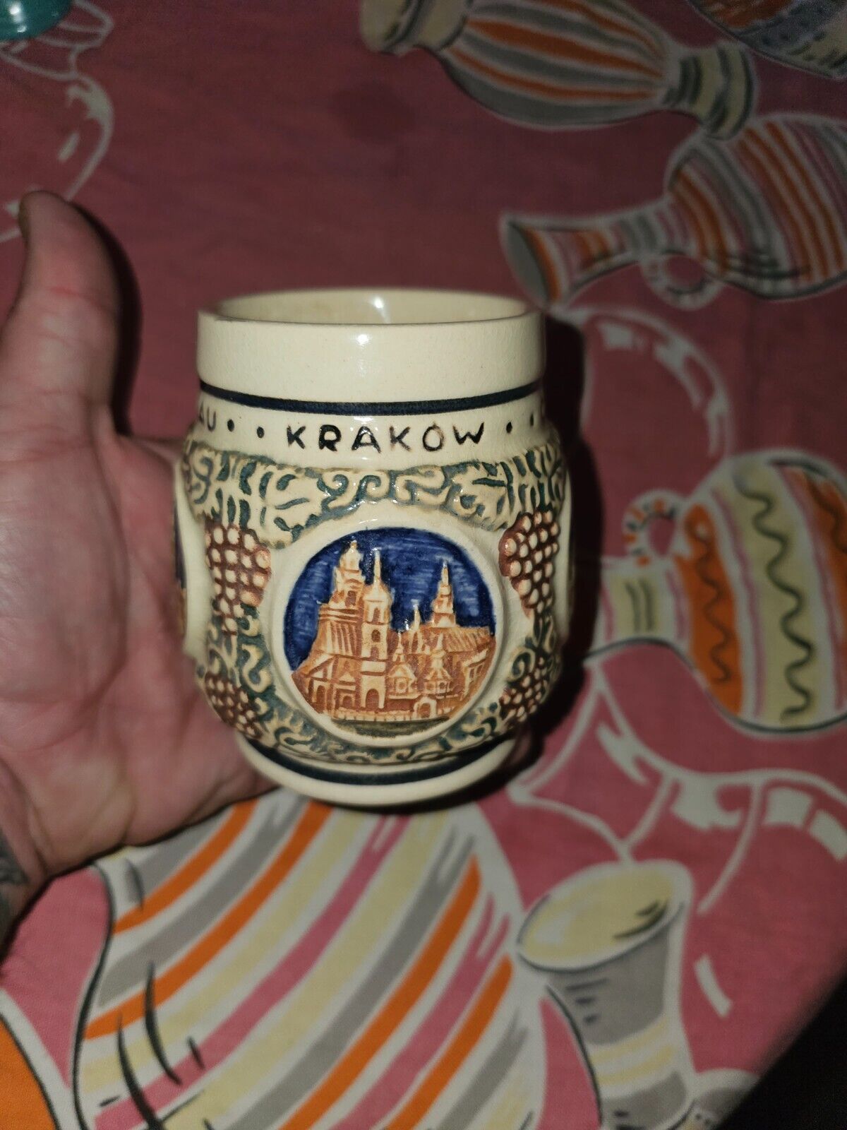 Vintage Mid Century Krakow Poland Ceramic Travel Vacation Souvenir Cup 3.75\