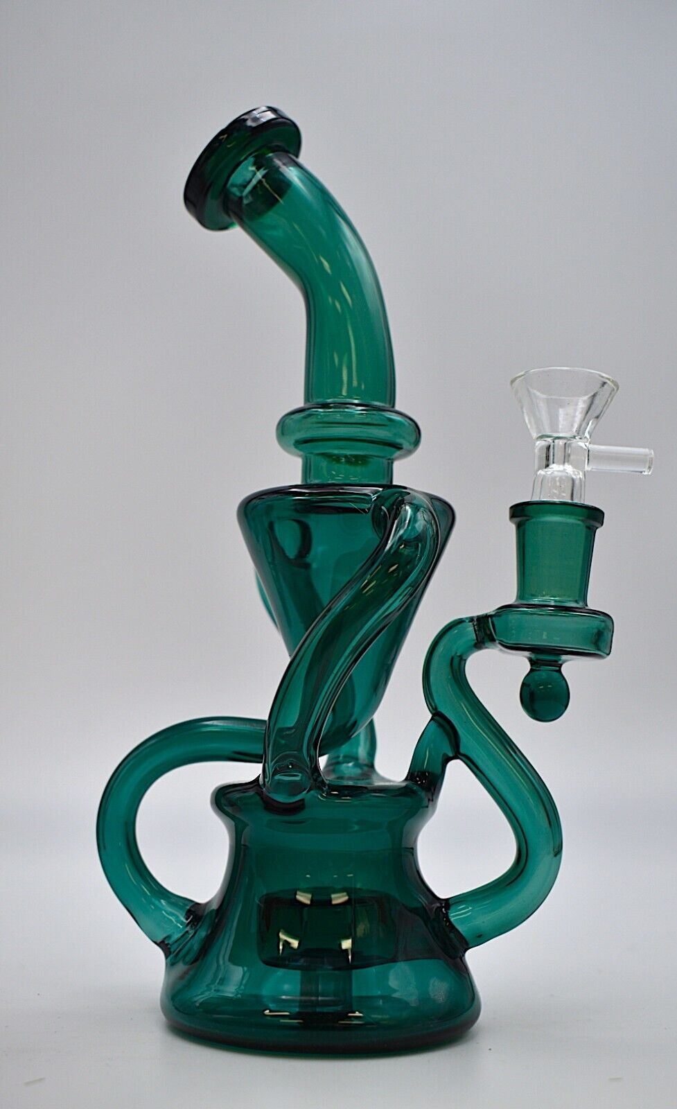 9 Inch Glass Water Pipe Recycler Bong Bubbler Thick Teal Hookah With Perc