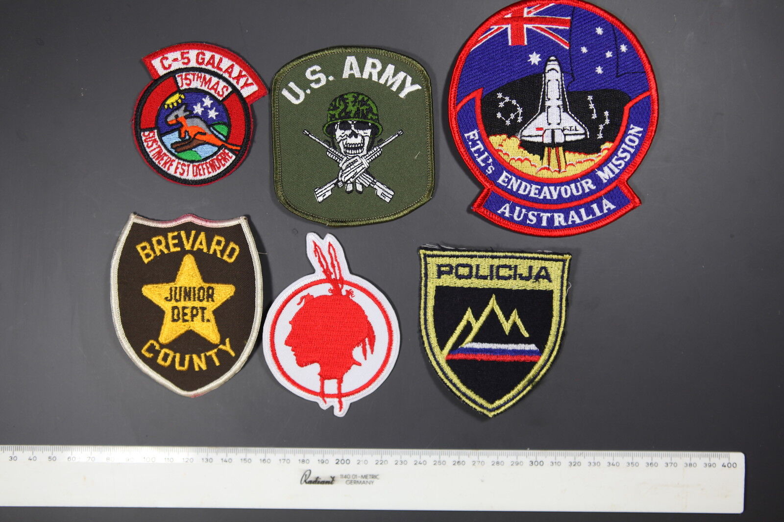 C-5 Galaxy 75th MAS, U.S Army, Policija, Indian, Brevard County, Patches. Lot 47