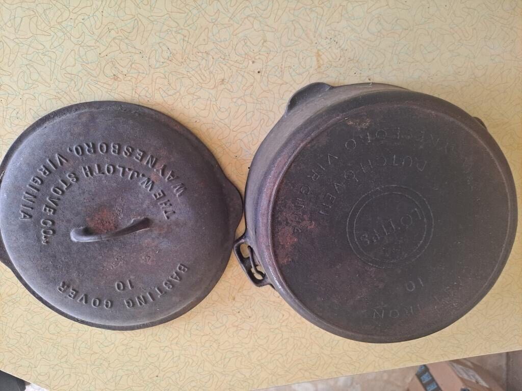 VERY RARE W.J LOTH’s Cast Iron Dutch Oven/W Basting Cover Number 10