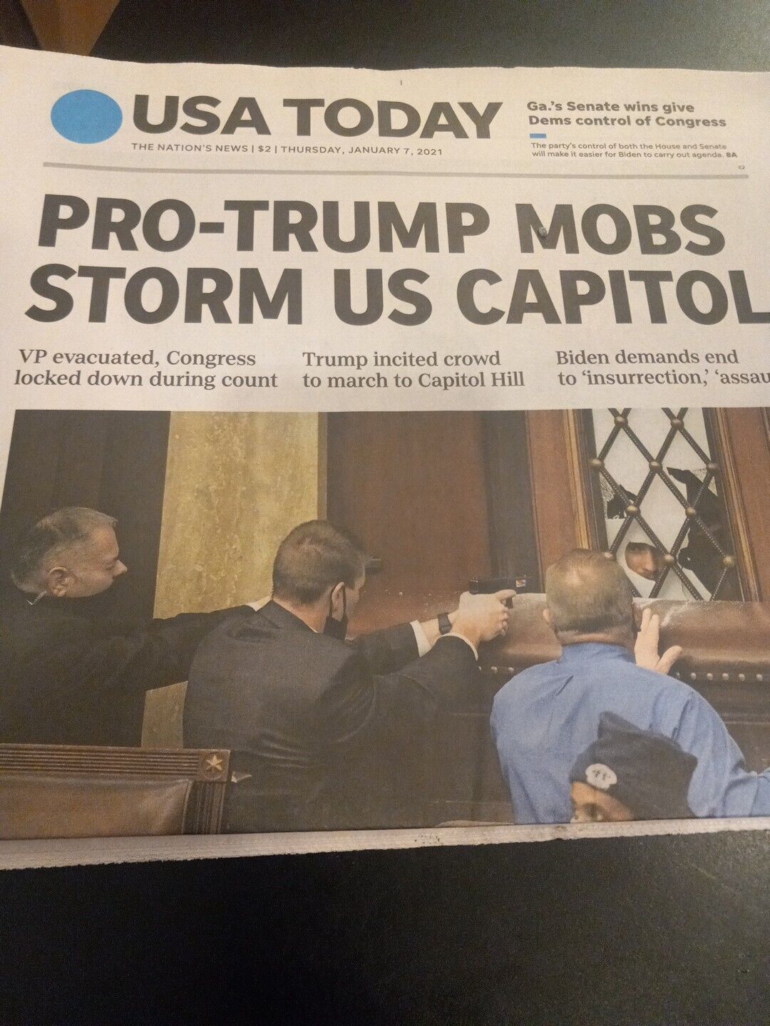 USA TODAY NEWSPAPER THURSDAY January 7 2021  PRO -TRUMP MOBS STORM US CAPITOL