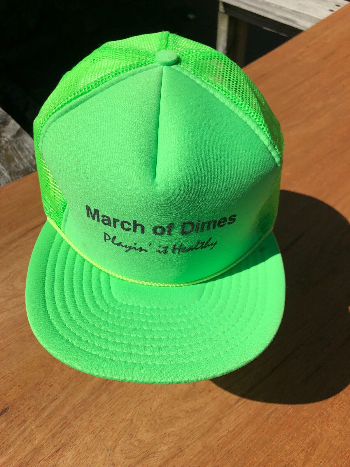 March Of Dimes Snapback Trucker Cap Trucker Hat STAINED Vintage Neon Green