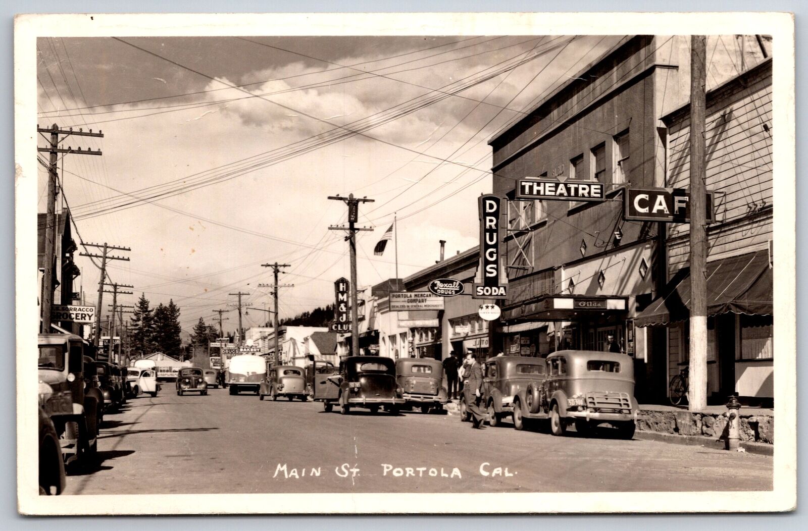 Portola CA~Gilda *Rita Hayworth @ Theatre~HM&J Club~Mercantile~Bakery~RPPC 1946