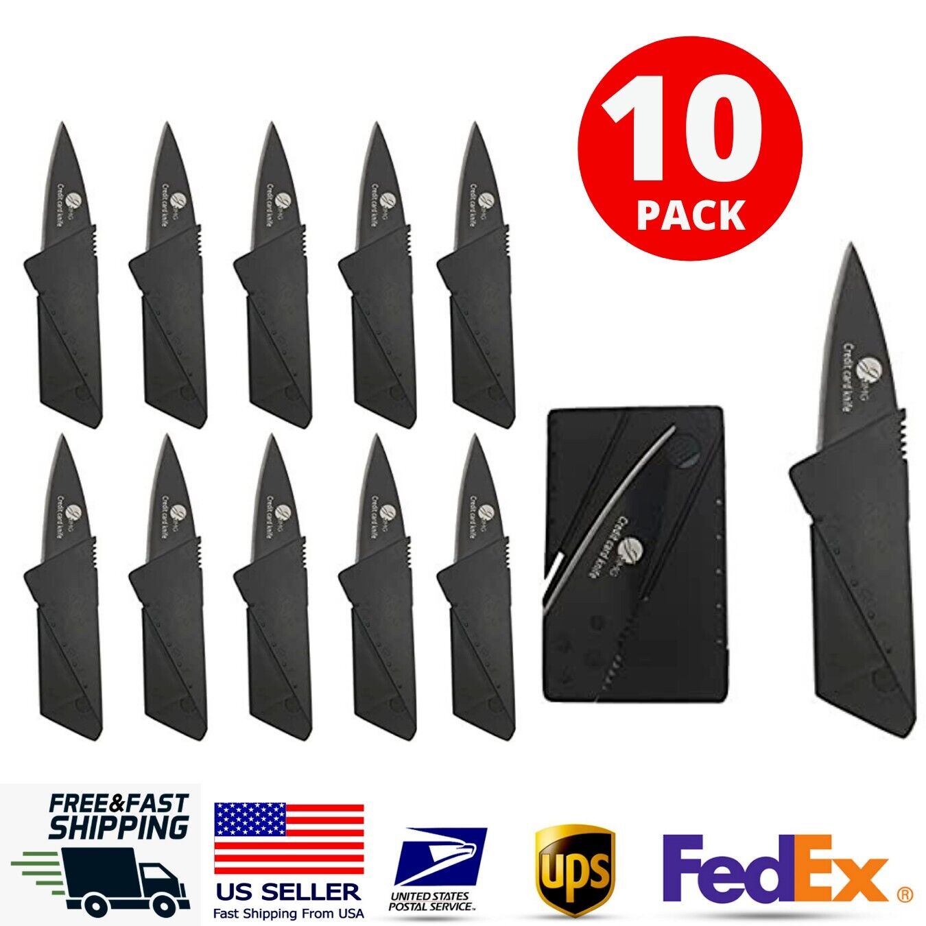10PCs Ultra-Thin Folding Pocket Knives Sharp Hunting Knives Credit Cards Knives