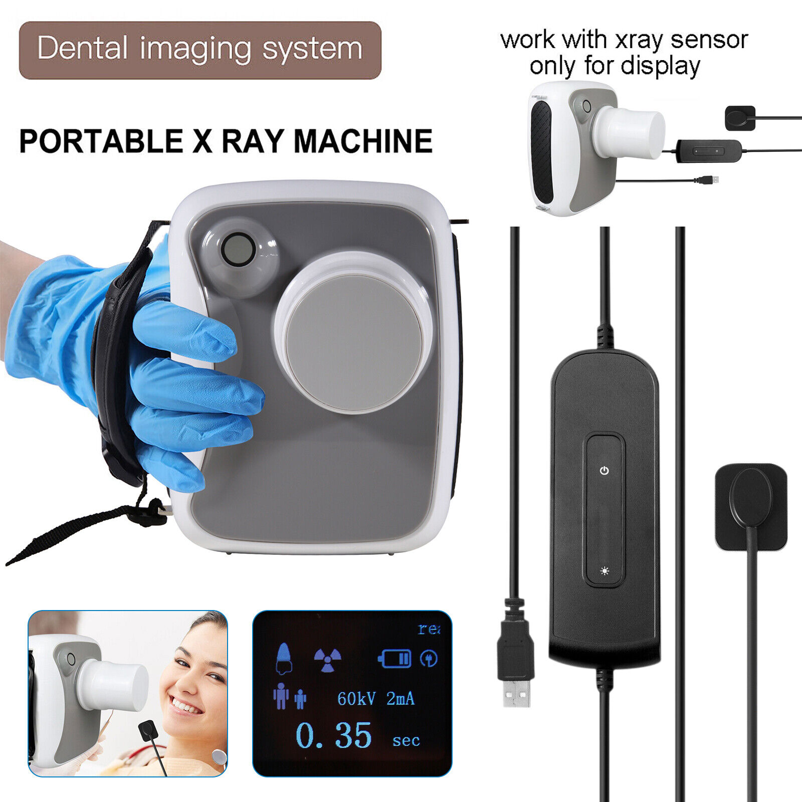 Dental Portable Digital X-ray Machine Imaging Unit with X-RAY Sensor Size1.0 po
