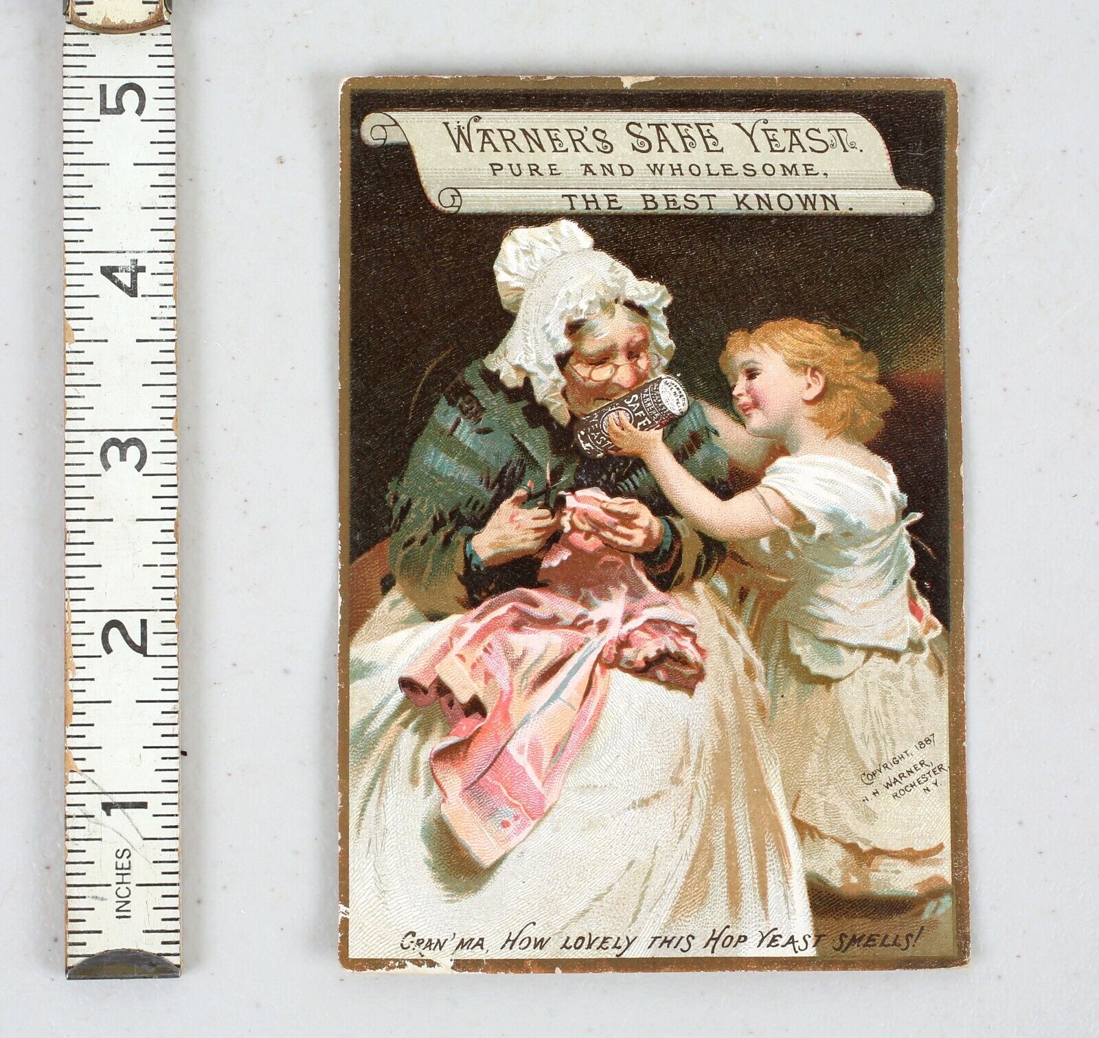 Original Victorian Trade Card Warner\'s Safe Yeast Grandma Safe Cure Hop Smells