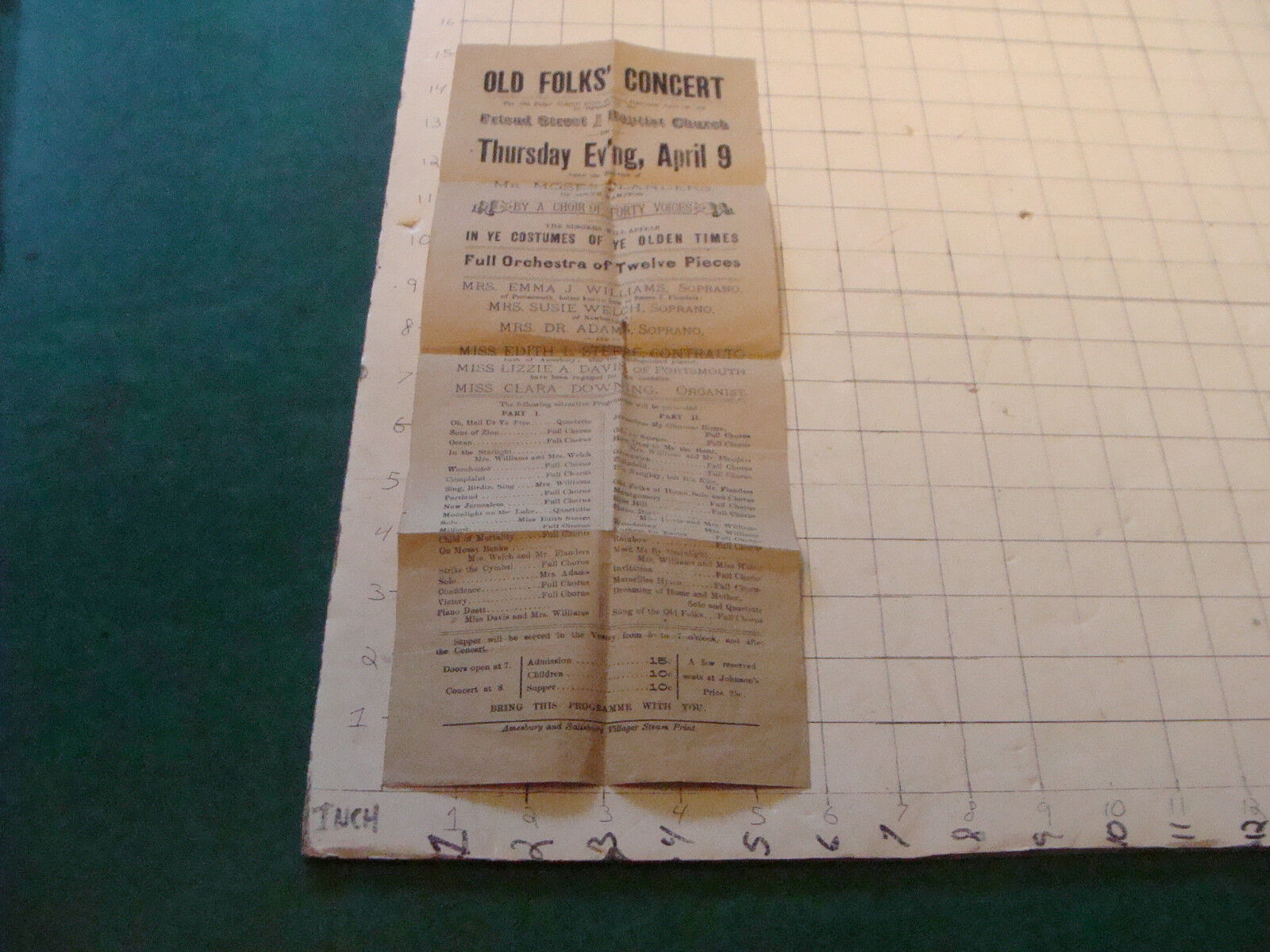 original paper: OLD FOLKS\' CONCERT 1800\'s; mr moses flanders; NORTH HAMPTON
