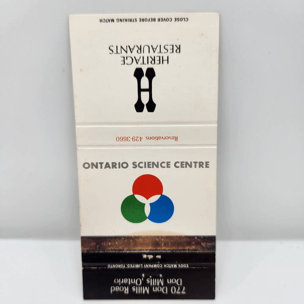Vintage Matchcover Ontario Science Centre Heritage Restaurants Don Mills Ontario