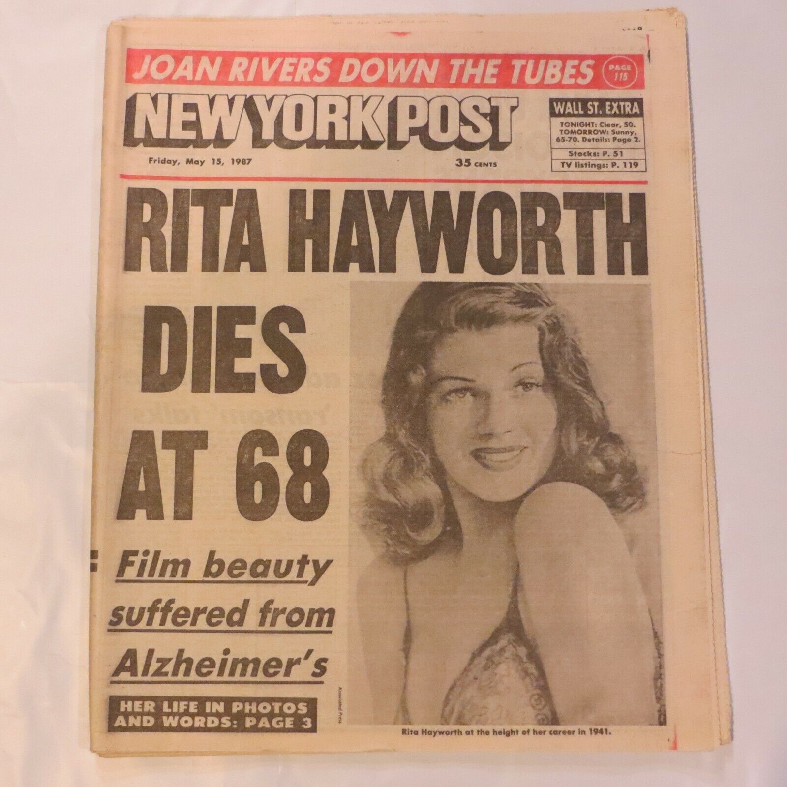 New York Post May 15 1987 Rita Hayworth Dies at 68 Alzheimer N8