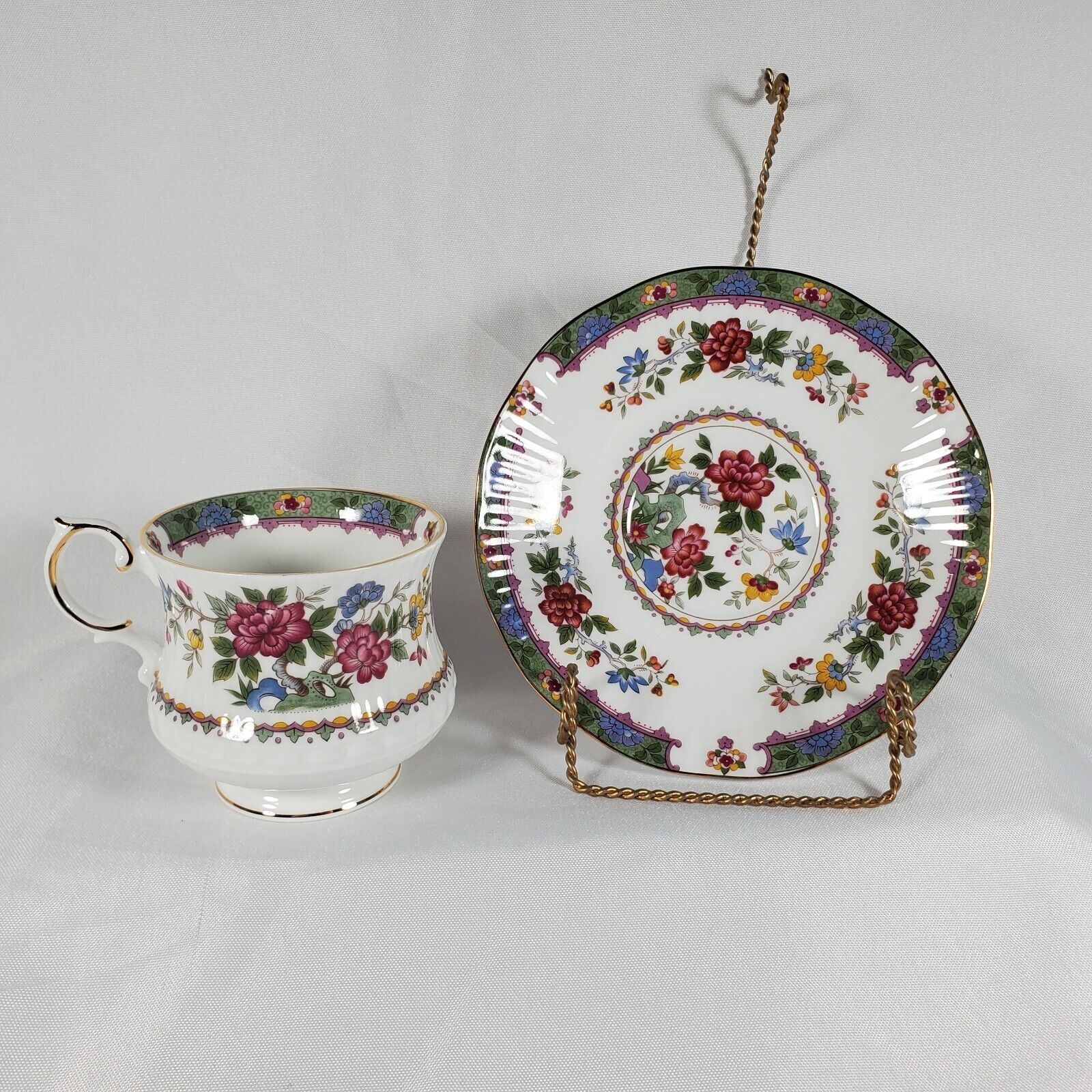 Vintage Queen\'s Rosina Teacup and Saucer Set Fine Bone China Flower of Amaran