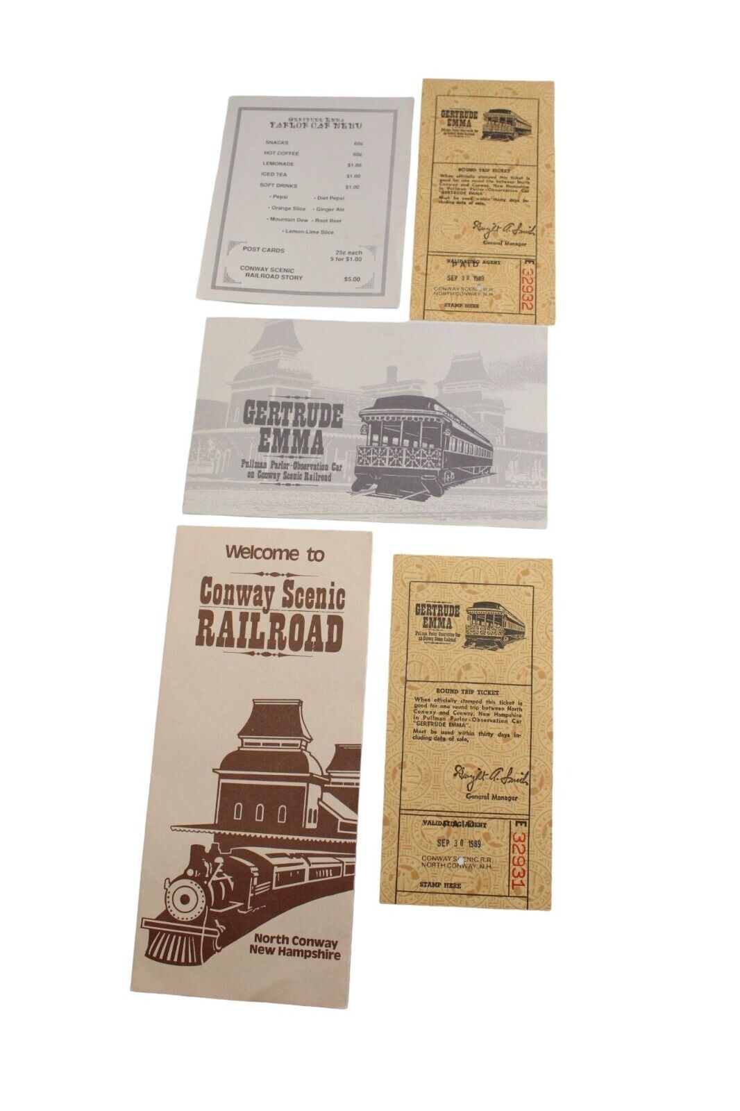 Conway Railroad Brochure Tickets Vintage Gertrude Emma Railcar NH 77380