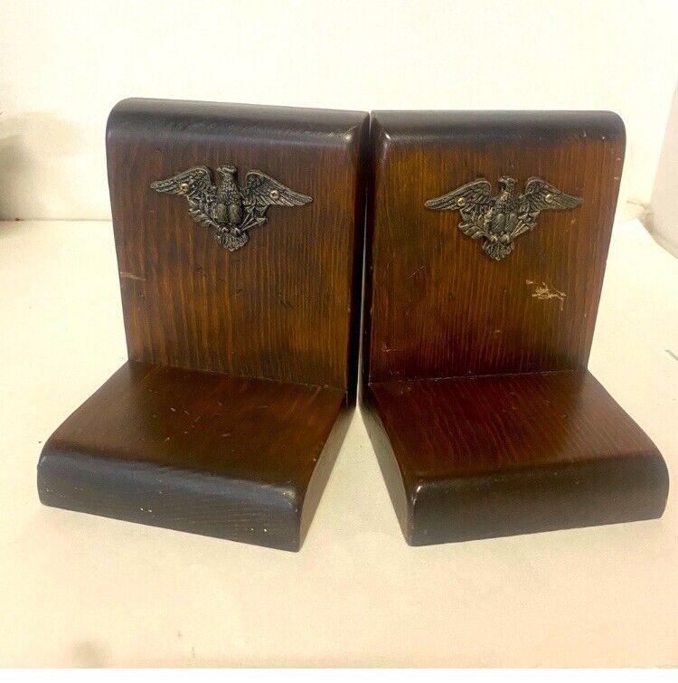 Vintage Wood Bookends with American Eagle . Great Office Decor. Has little wear.