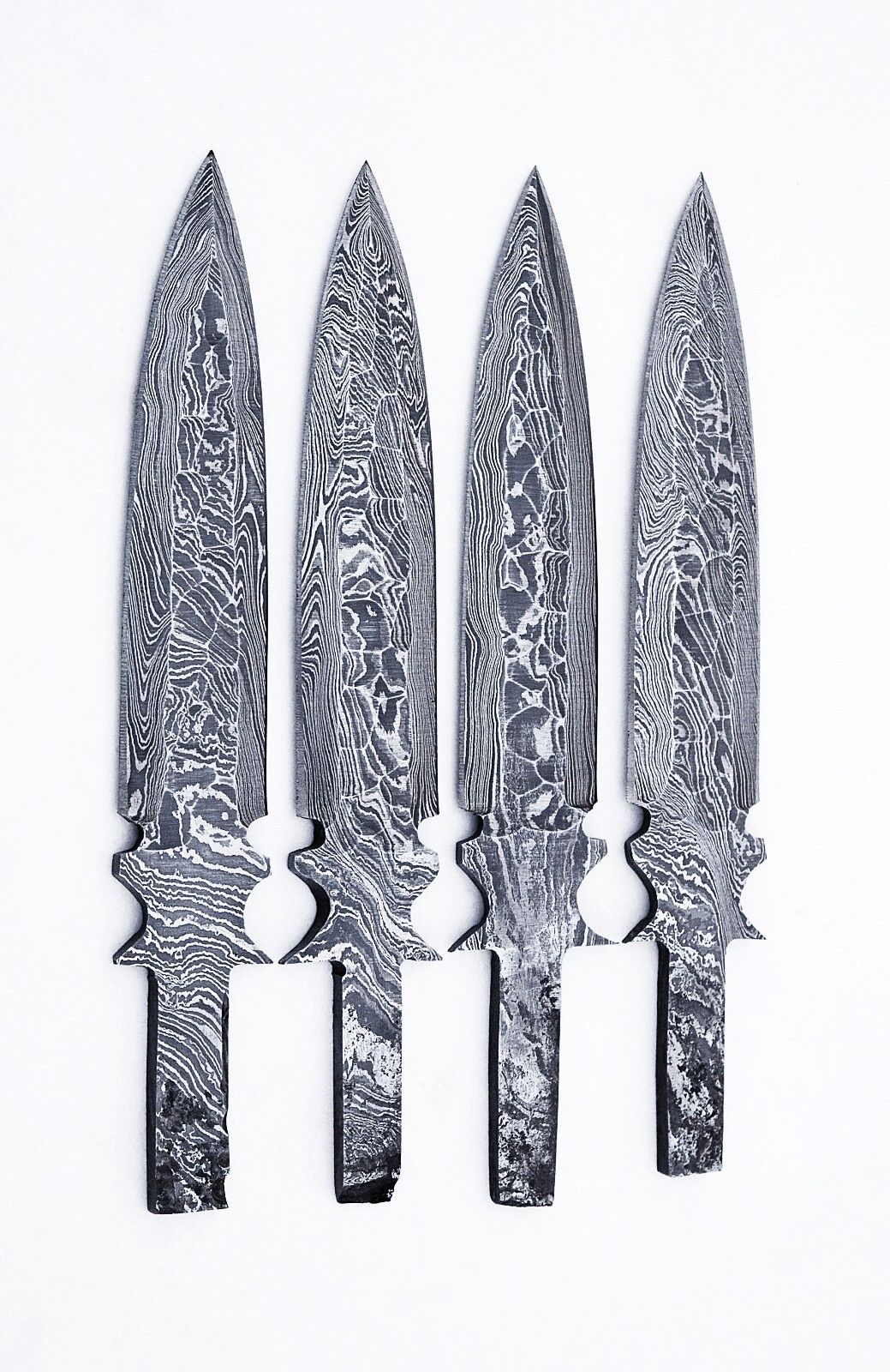 4xDamascus steel BLANK BLADES (FLINT KNAPPED FINISH ) FOR DAGGER KNIFE MAKING 