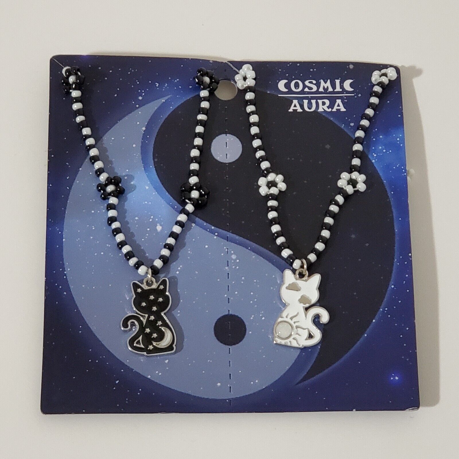 Beaded Best Friend Necklace Set Yin and Yang Cats