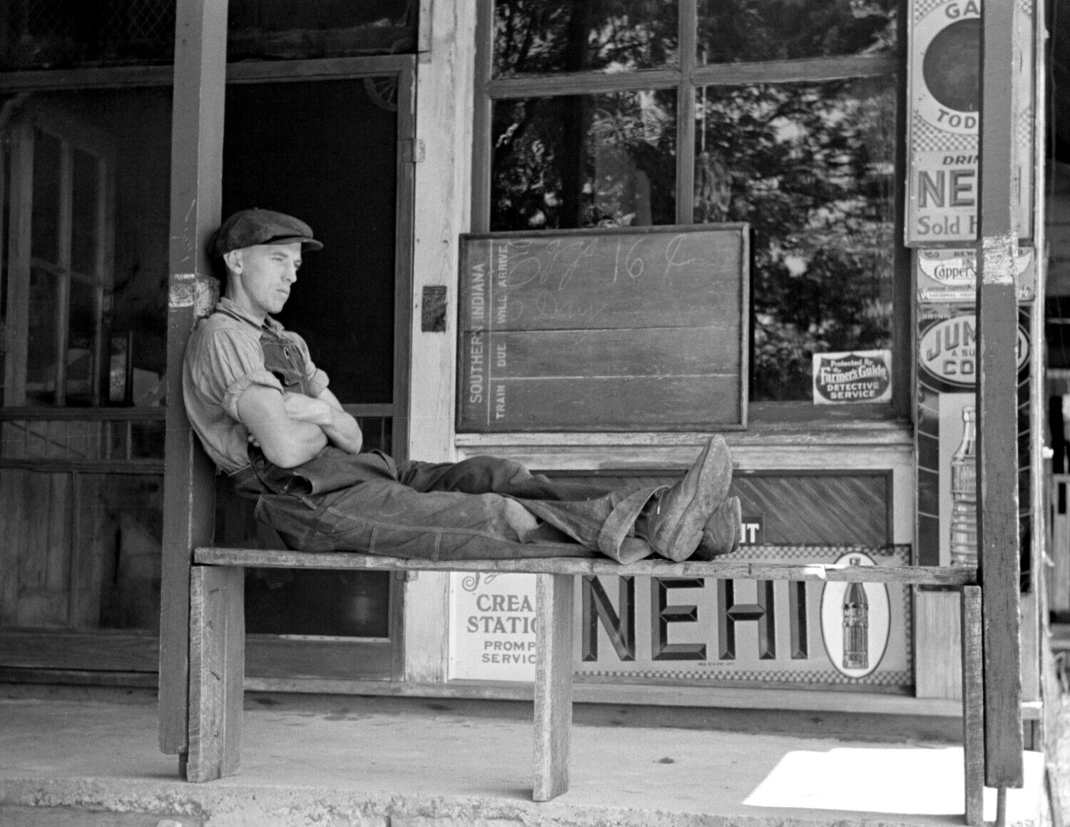 1938 Rest at General Store, Vincennes, IN Vintage Photograph 8.5\