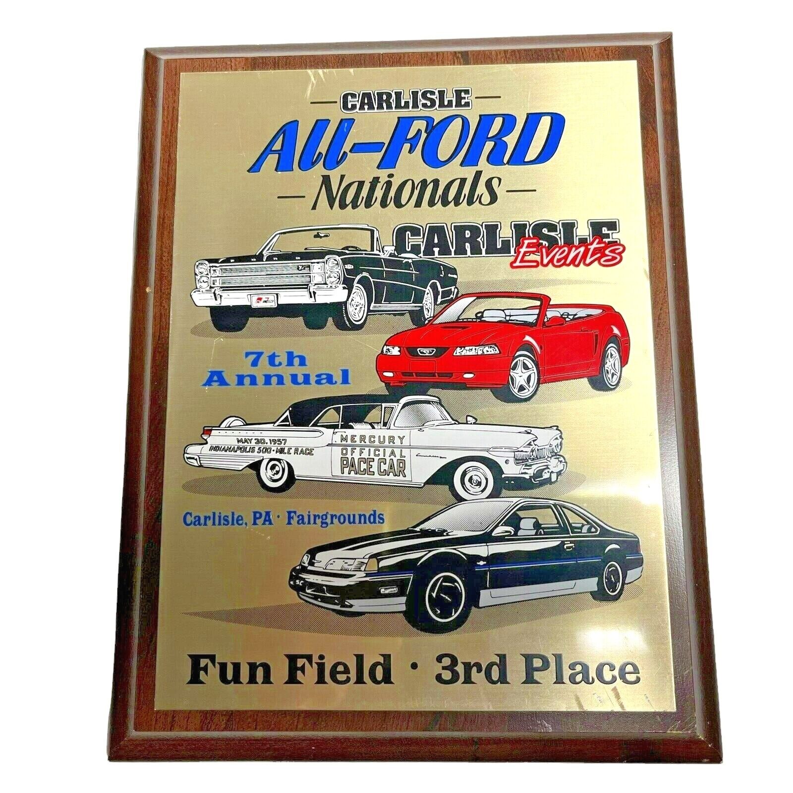 Vintage Carlisle ALL FORD NATIONALS Plaque Trophy 3rd Place Fun Field 7th Annual