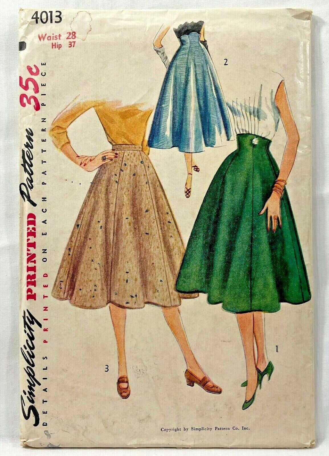 1952 Simplicity Sewing Pattern 4013 Womens Skirt 3 Styles 26 Waist Vintage 9369