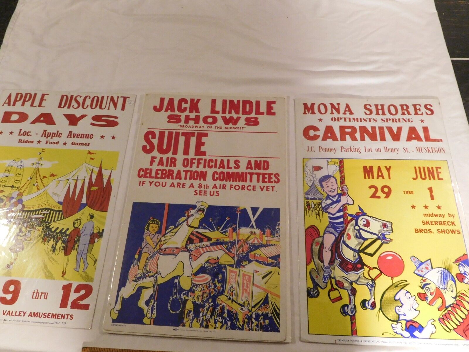 Trio of 3 Vintage Style Carnival Posters ~ Plastic Covered on Backing