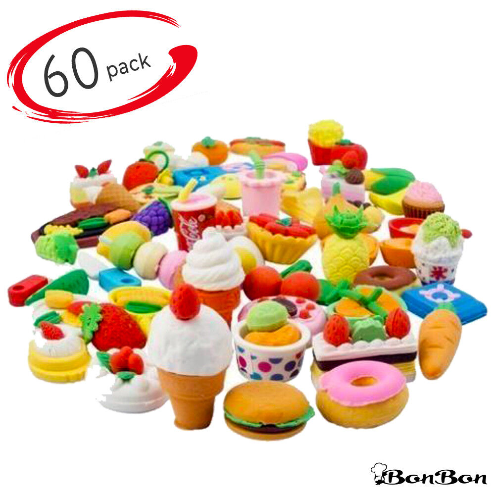 BonBon Kids Realistic Looking Food Eraser Set, Pack of 60 