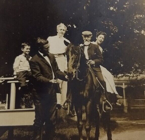 Vintage Photo Huntington, LI NY Heyse Family Antique Woman Men Horse Old B&W #7
