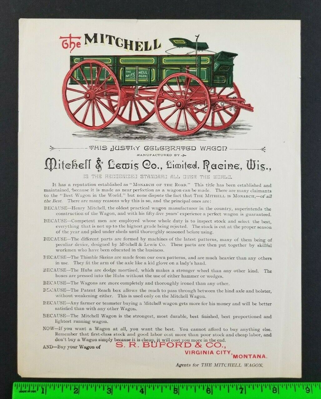 Vintage 1890\'s Mitchell & Lewis Wagon Co. Racine Wisconsin Advertising Flyer